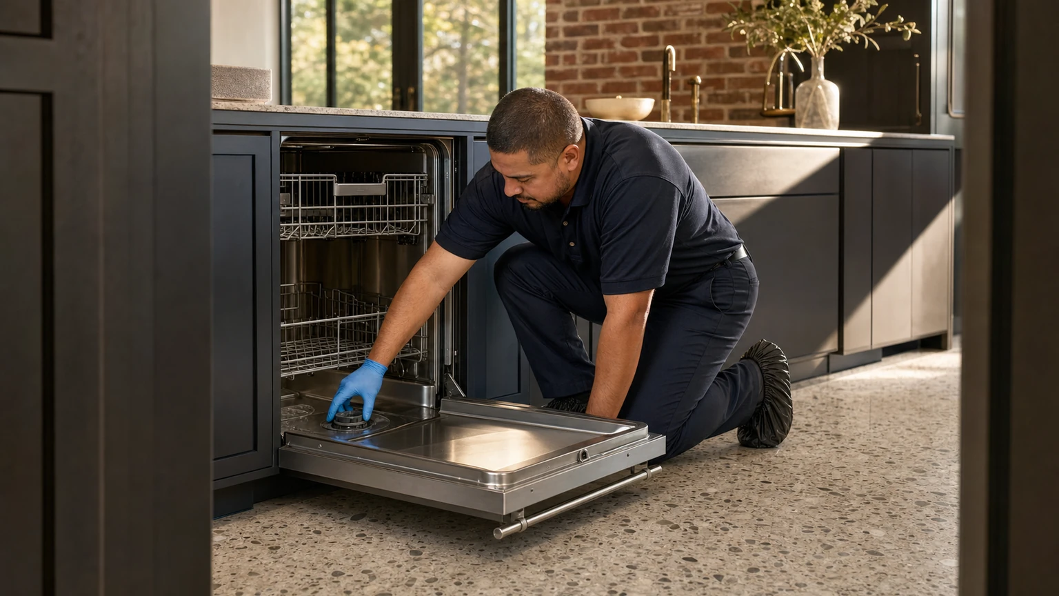 Panel-ready dishwasher diagnostic visit in the service area